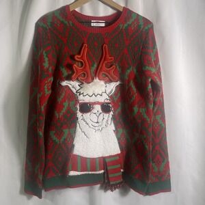 Holiday Time Ugly Christmas Sweater Mens Medium Boogie 3D Llama Front and Back